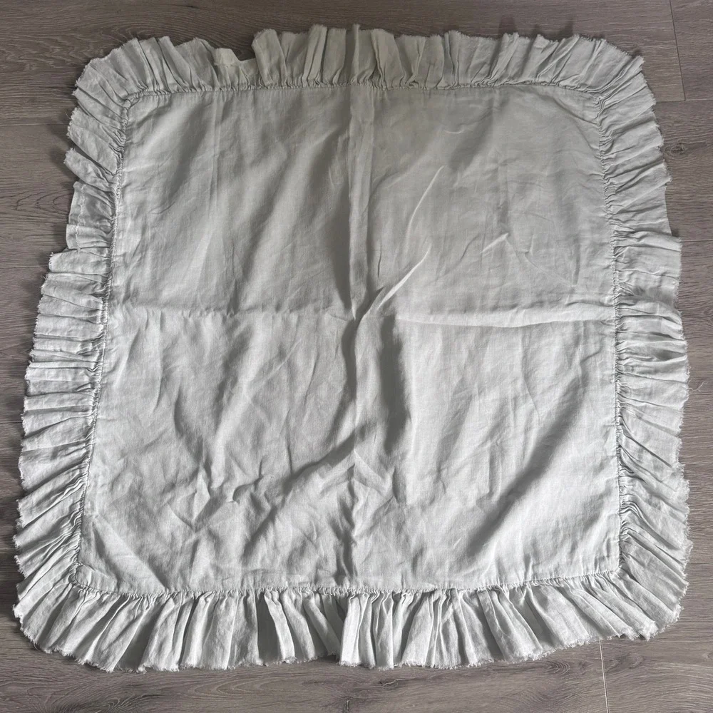 Ethan Allen White Linen Cotton Euro Sham Ruffle Raw Edge Farmhouse 32x32